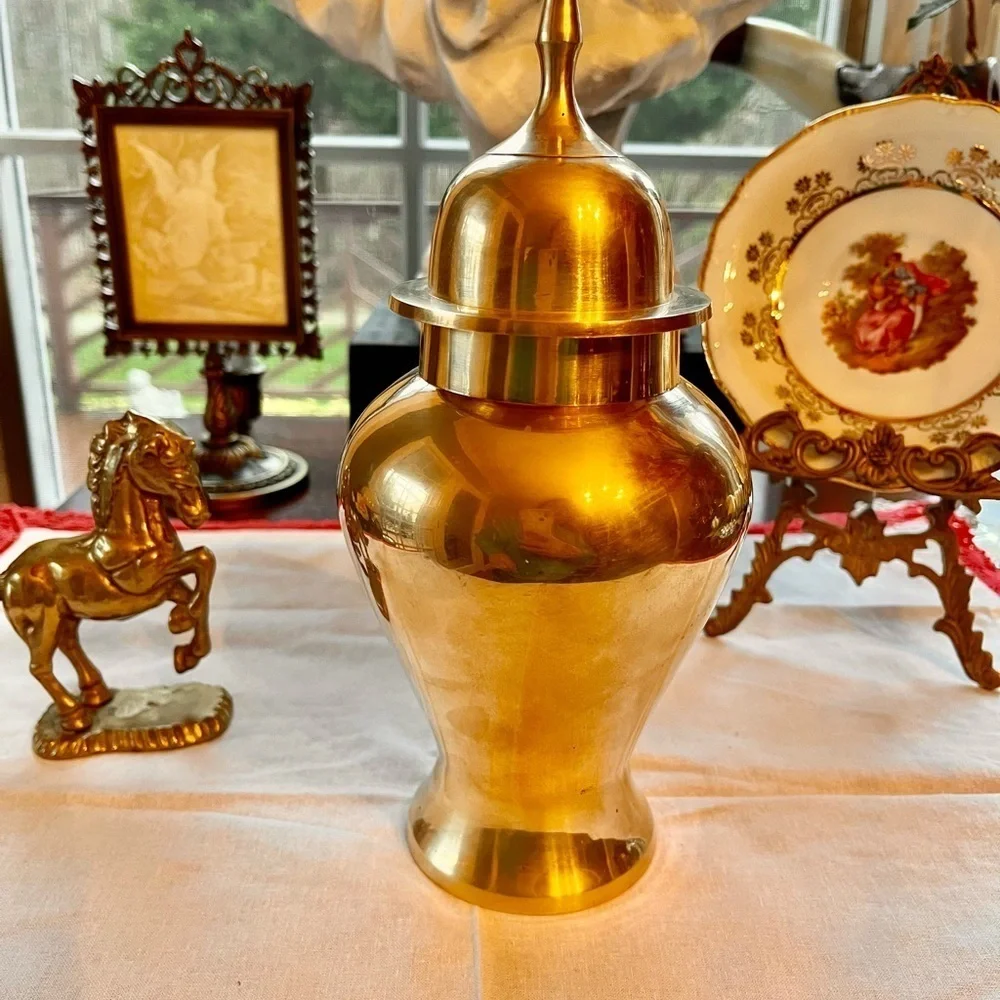 Vintage Brass Urn, Brass Vase, Ginger Jar